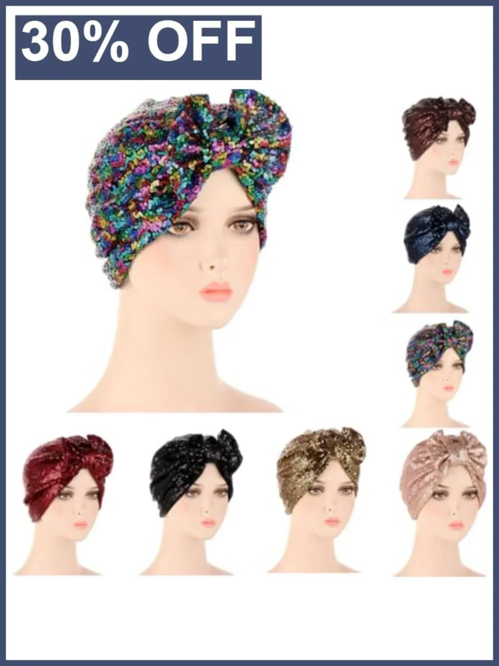 Pre-Tied Sequin Turban Hats for Women Chemo Beanies Headwrap Headwear